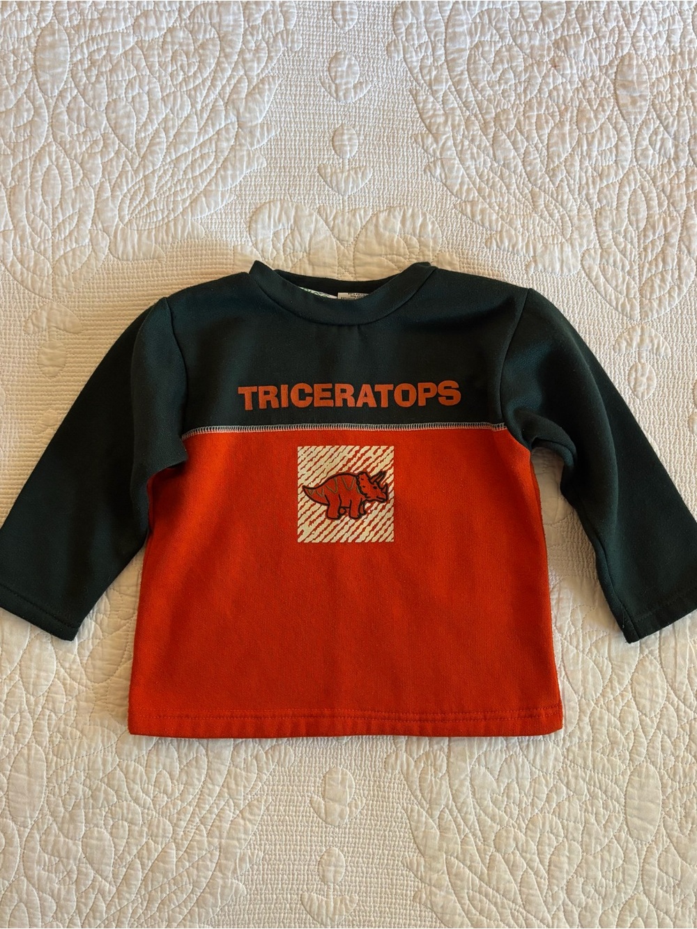 Vintage RARE Orange Triceratops Graphic Long-Sleeve Kids Crew